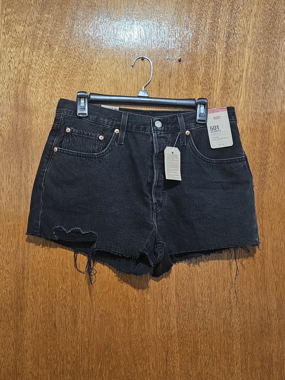 Levi's Black 501 High-Rise Distressed Jean Shorts